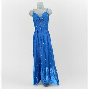 Idillio Positano Embroidered Lemon Linen Maxi Dress Size Med Italian Resortwear